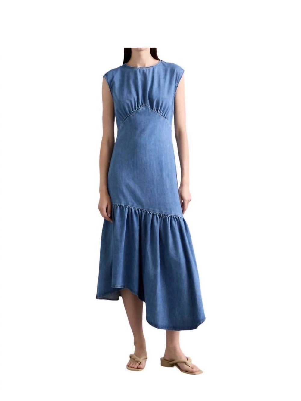 Frame Denim Sleeveless Blue High-Low Midi Dress